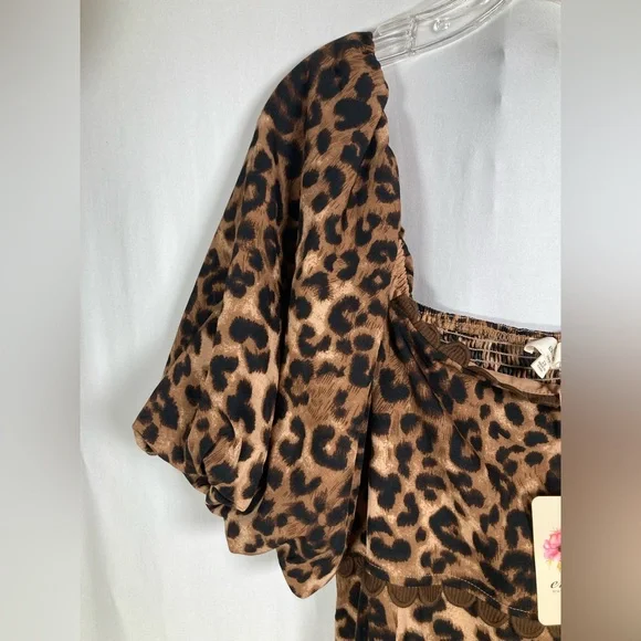 🎄NWT Entro Cheetah Print Square Neck Midi Dress with Ric-Rac Trim Sz 2X - Picture 5 of 11